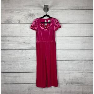 Lily Bleu Girl's Fuchsia Pink Bow Cap Sleeve Velvet Jumpsuit Size 10